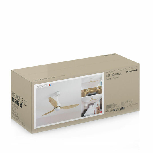 AeroLuxe Wood 52” – Ventilador de Techo con Luz LED y 3 Aspas ABS Wuled InnovaGoods